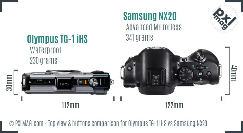 Olympus TG-1 iHS vs Samsung NX20 top view buttons comparison Olympus TG-1 iHS vs Samsung NX20 top view buttons comparison