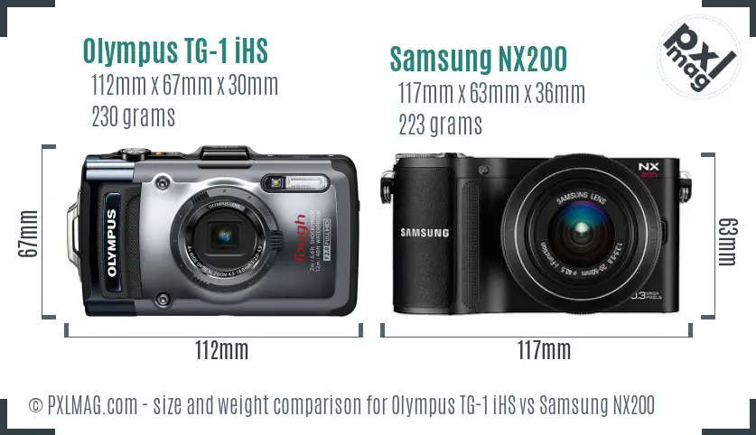 Olympus TG-1 iHS vs Samsung NX200 size comparison