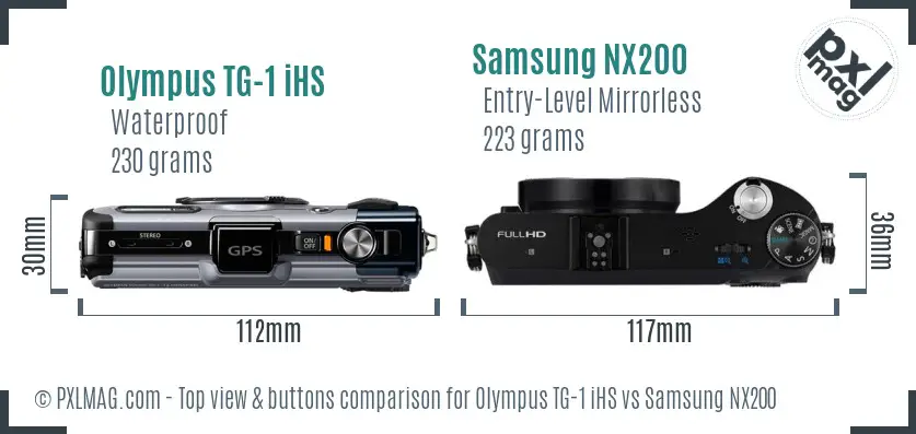 Olympus TG-1 iHS vs Samsung NX200 top view buttons comparison