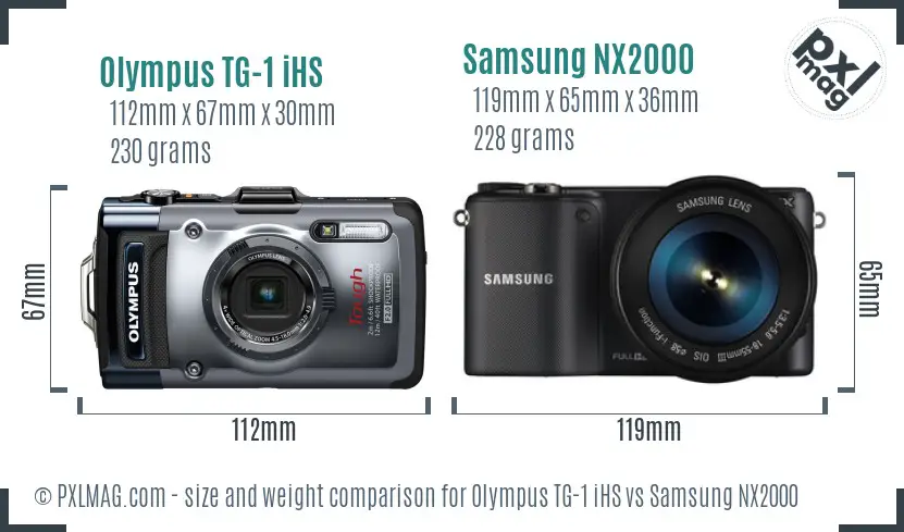 Olympus TG-1 iHS vs Samsung NX2000 size comparison