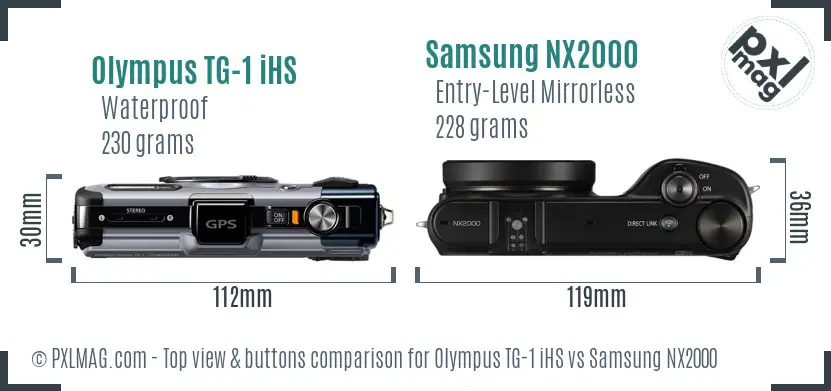 Olympus TG-1 iHS vs Samsung NX2000 top view buttons comparison