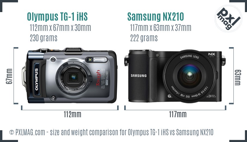 Olympus TG-1 iHS vs Samsung NX210 size comparison