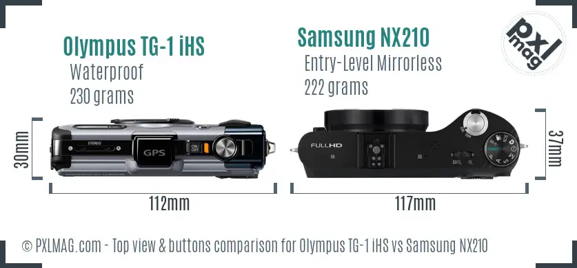 Olympus TG-1 iHS vs Samsung NX210 top view buttons comparison