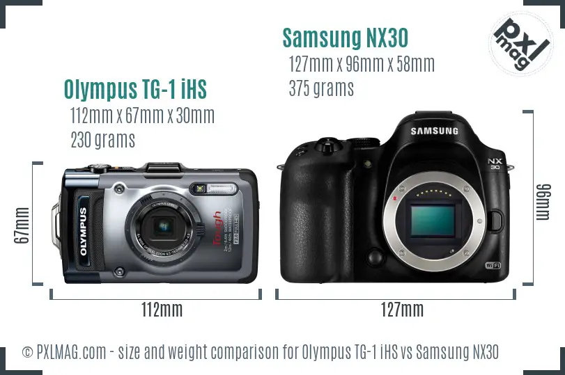 Olympus TG-1 iHS vs Samsung NX30 size comparison