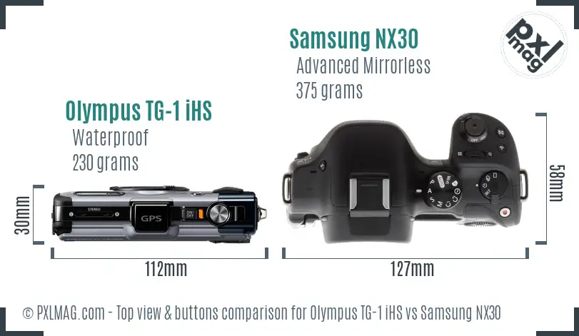 Olympus TG-1 iHS vs Samsung NX30 top view buttons comparison