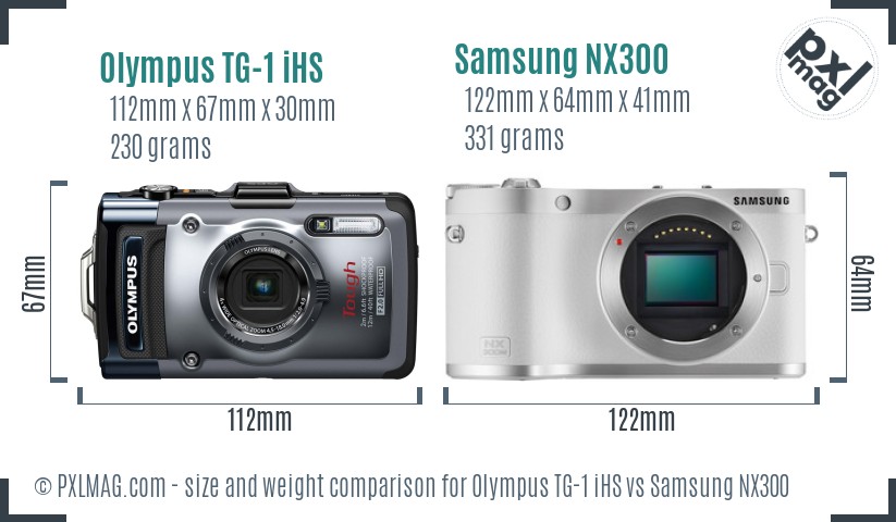 Olympus TG-1 iHS vs Samsung NX300 size comparison