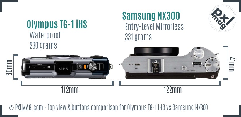 Olympus TG-1 iHS vs Samsung NX300 top view buttons comparison