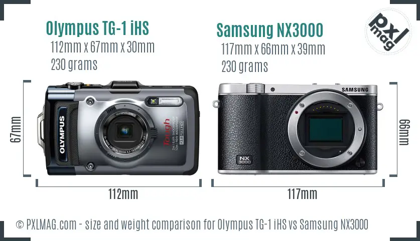 Olympus TG-1 iHS vs Samsung NX3000 size comparison