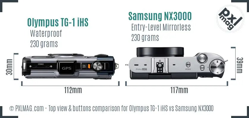 Olympus TG-1 iHS vs Samsung NX3000 top view buttons comparison