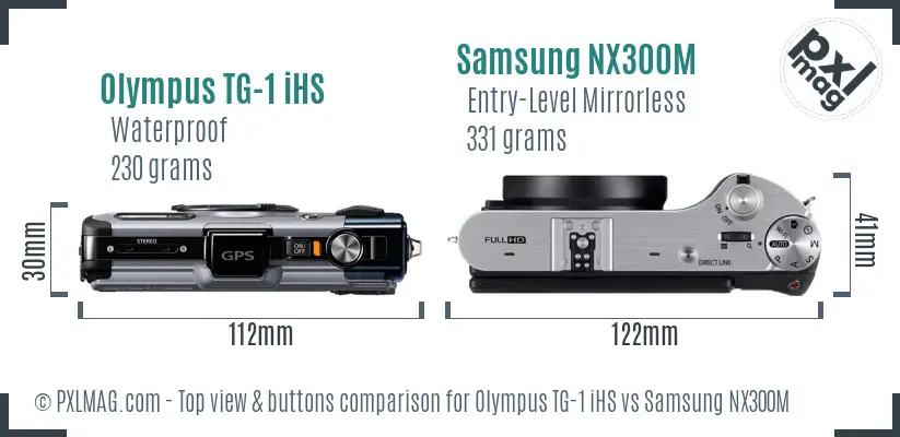 Olympus TG-1 iHS vs Samsung NX300M top view buttons comparison