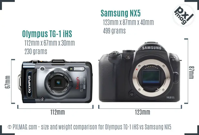 Olympus TG-1 iHS vs Samsung NX5 size comparison
