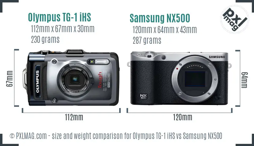 Olympus TG-1 iHS vs Samsung NX500 size comparison