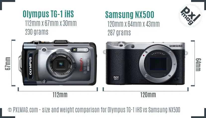 Olympus TG-1 iHS vs Samsung NX500 size comparison Olympus TG-1 iHS vs Samsung NX500 size comparison