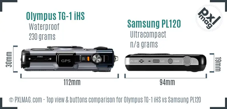 Olympus TG-1 iHS vs Samsung PL120 top view buttons comparison