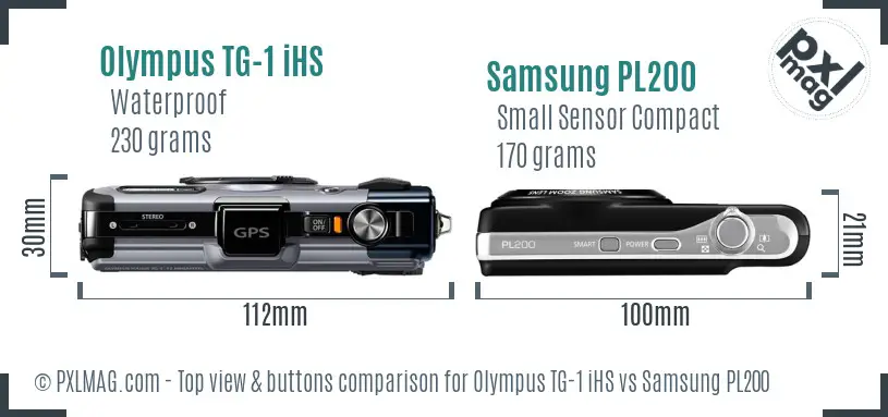 Olympus TG-1 iHS vs Samsung PL200 top view buttons comparison