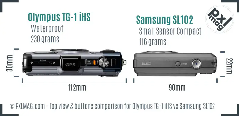 Olympus TG-1 iHS vs Samsung SL102 top view buttons comparison
