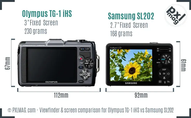 Olympus TG-1 iHS vs Samsung SL202 Screen and Viewfinder comparison