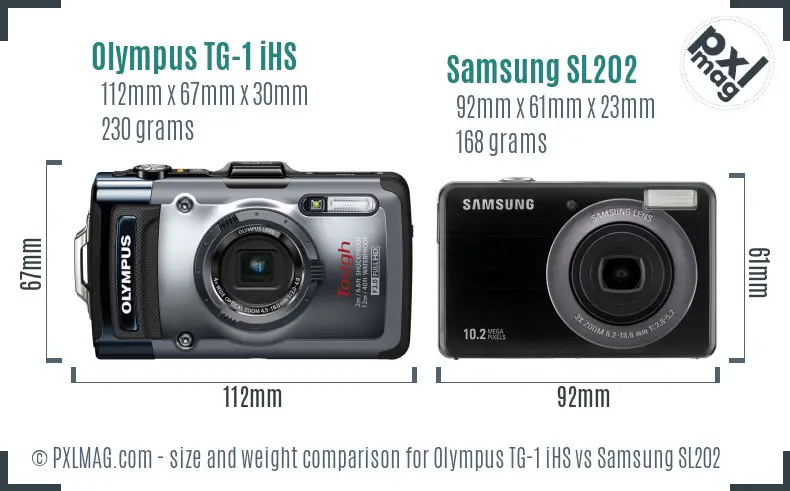 Olympus TG-1 iHS vs Samsung SL202 size comparison