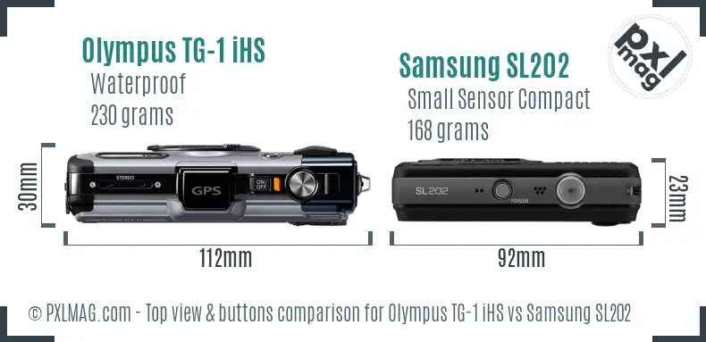 Olympus TG-1 iHS vs Samsung SL202 top view buttons comparison