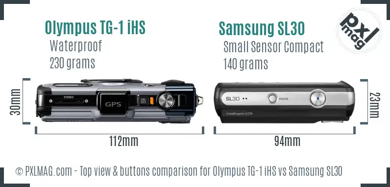 Olympus TG-1 iHS vs Samsung SL30 top view buttons comparison