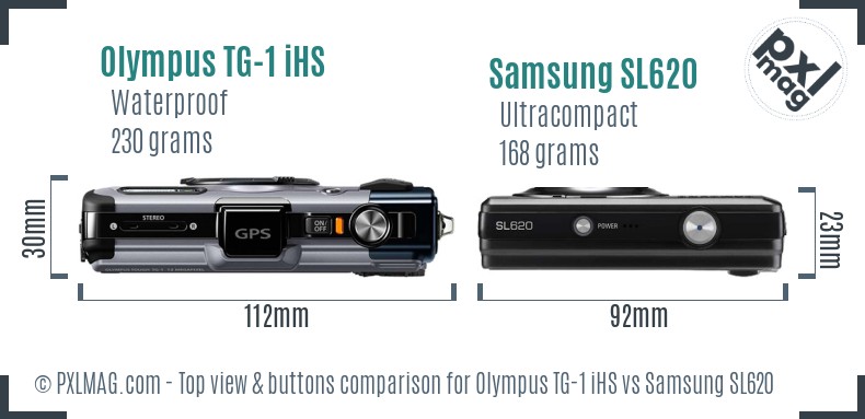 Olympus TG-1 iHS vs Samsung SL620 top view buttons comparison