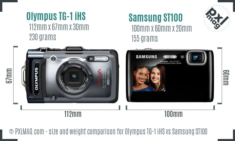 Olympus TG-1 iHS vs Samsung ST100 size comparison Olympus TG-1 iHS vs Samsung ST100 size comparison