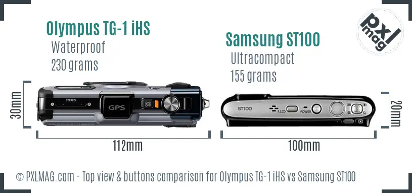 Olympus TG-1 iHS vs Samsung ST100 top view buttons comparison Olympus TG-1 iHS vs Samsung ST100 top view buttons comparison