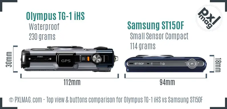 Olympus TG-1 iHS vs Samsung ST150F top view buttons comparison