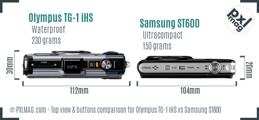 Olympus TG-1 iHS vs Samsung ST600 top view buttons comparison Olympus TG-1 iHS vs Samsung ST600 top view buttons comparison