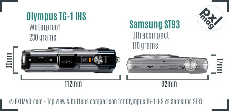 Olympus TG-1 iHS vs Samsung ST93 top view buttons comparison