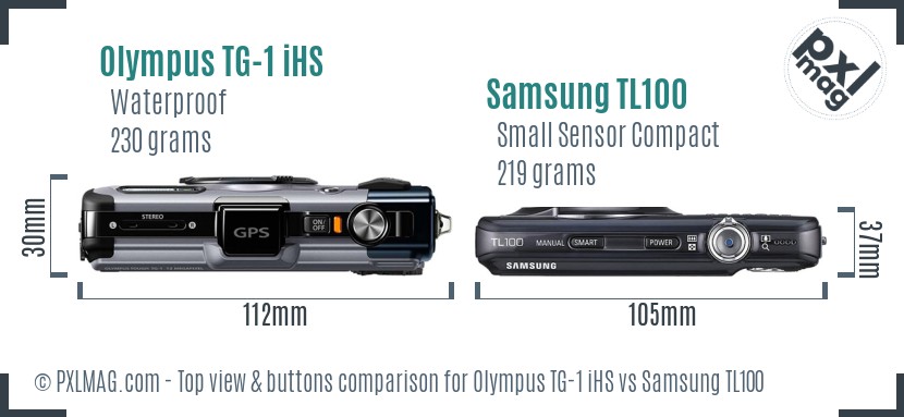 Olympus TG-1 iHS vs Samsung TL100 top view buttons comparison