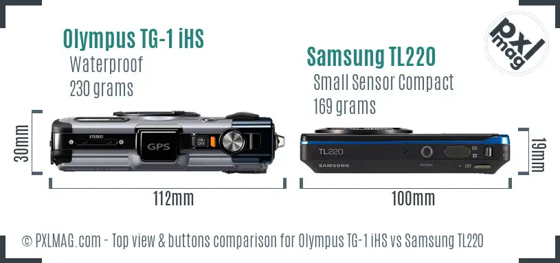 Olympus TG-1 iHS vs Samsung TL220 top view buttons comparison