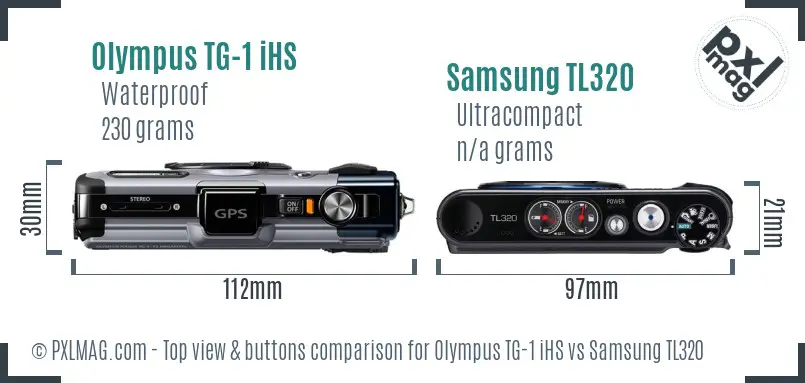 Olympus TG-1 iHS vs Samsung TL320 top view buttons comparison