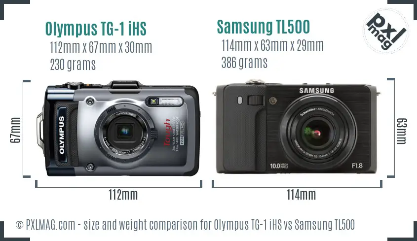 Olympus TG-1 iHS vs Samsung TL500 size comparison