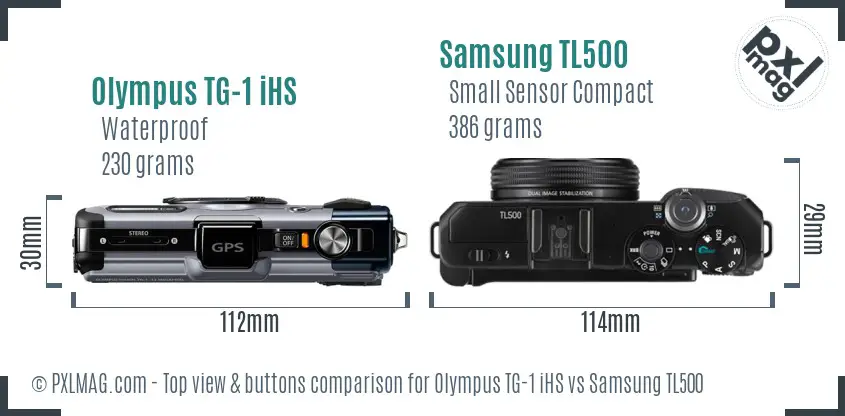 Olympus TG-1 iHS vs Samsung TL500 top view buttons comparison