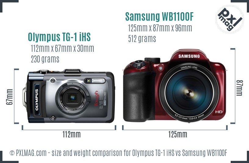 Olympus TG-1 iHS vs Samsung WB1100F size comparison