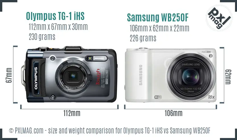 Olympus TG-1 iHS vs Samsung WB250F size comparison