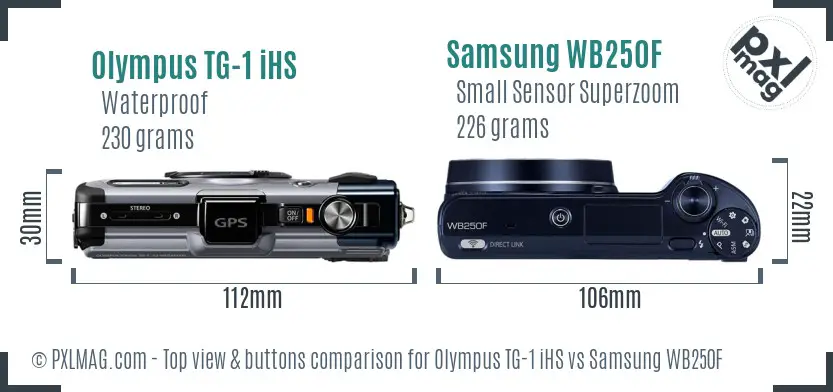 Olympus TG-1 iHS vs Samsung WB250F top view buttons comparison