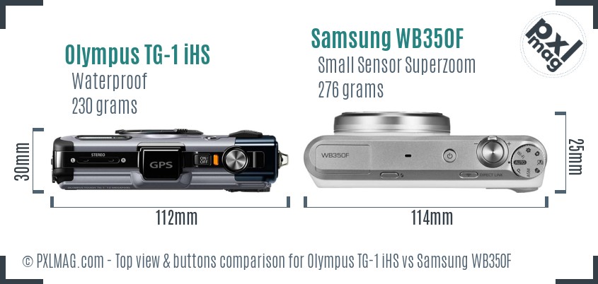 Olympus TG-1 iHS vs Samsung WB350F top view buttons comparison