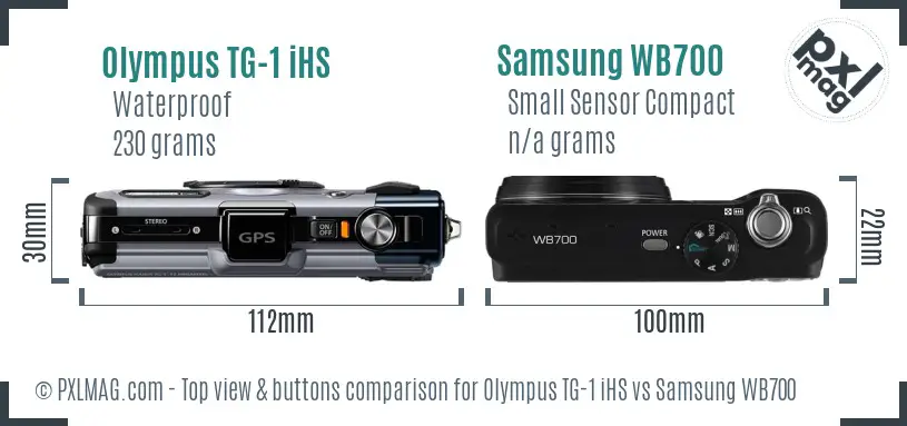Olympus TG-1 iHS vs Samsung WB700 top view buttons comparison Olympus TG-1 iHS vs Samsung WB700 top view buttons comparison