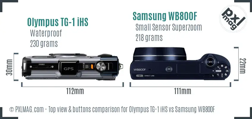 Olympus TG-1 iHS vs Samsung WB800F top view buttons comparison Olympus TG-1 iHS vs Samsung WB800F top view buttons comparison