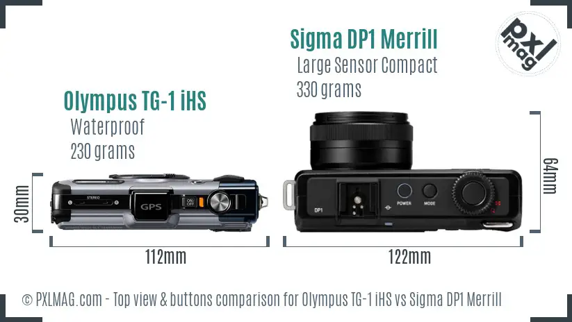 Olympus TG-1 iHS vs Sigma DP1 Merrill top view buttons comparison
