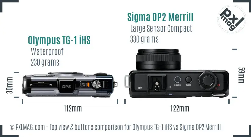 Olympus TG-1 iHS vs Sigma DP2 Merrill top view buttons comparison