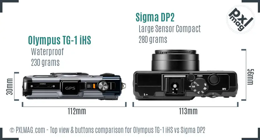 Olympus TG-1 iHS vs Sigma DP2 top view buttons comparison Olympus TG-1 iHS vs Sigma DP2 top view buttons comparison