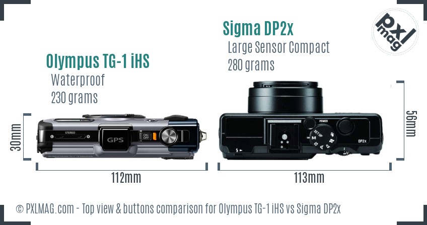 Olympus TG-1 iHS vs Sigma DP2x top view buttons comparison