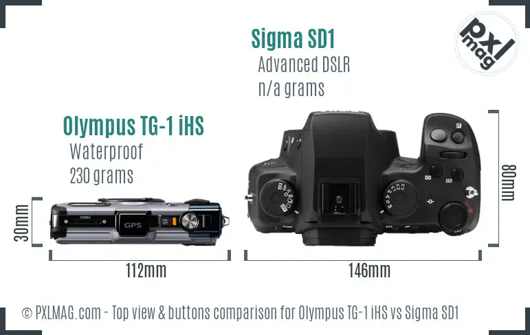 Olympus TG-1 iHS vs Sigma SD1 top view buttons comparison