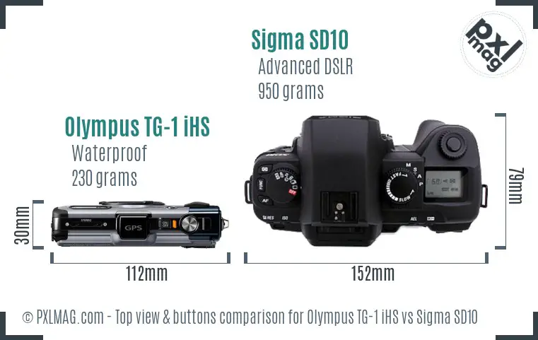 Olympus TG-1 iHS vs Sigma SD10 top view buttons comparison