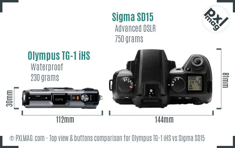 Olympus TG-1 iHS vs Sigma SD15 top view buttons comparison