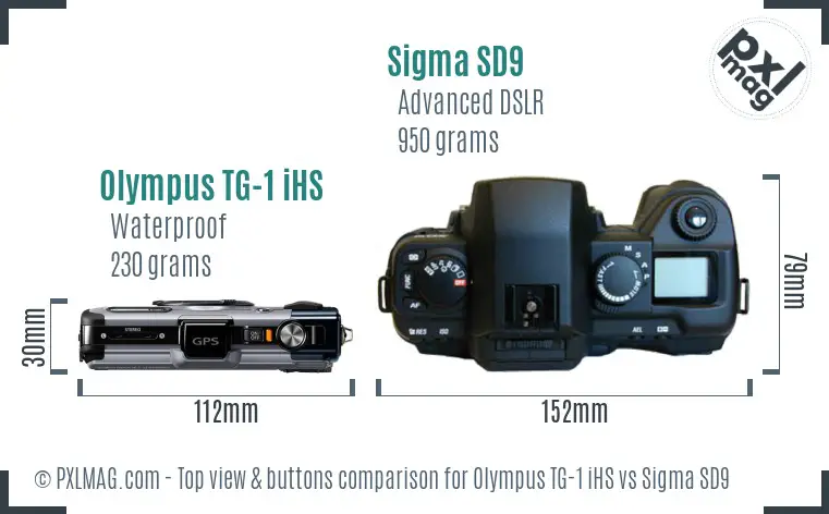 Olympus TG-1 iHS vs Sigma SD9 top view buttons comparison