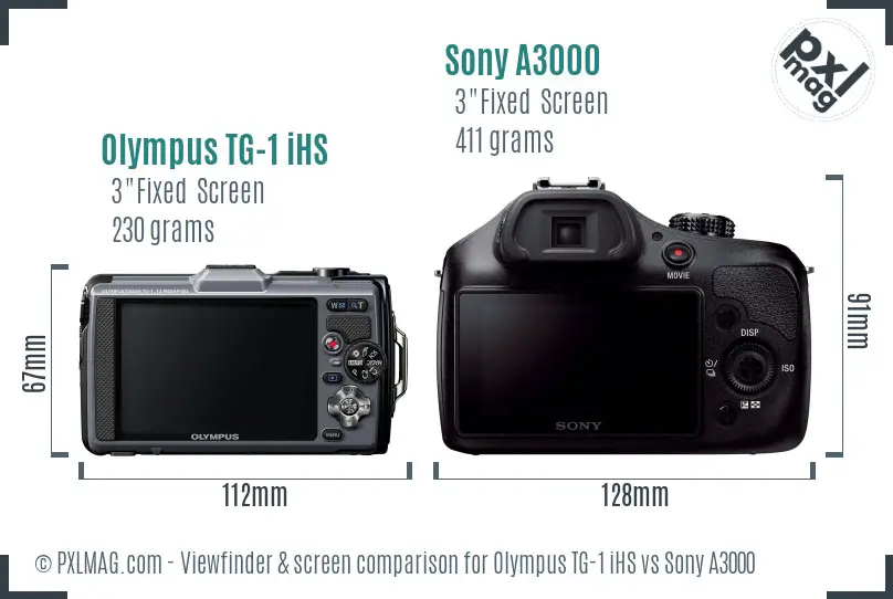 Olympus TG-1 iHS vs Sony A3000 Screen and Viewfinder comparison